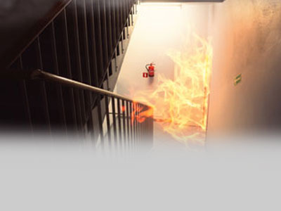 Fire on a staircase in an apartment building