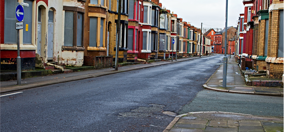 Street of derelict houses ready for refurb